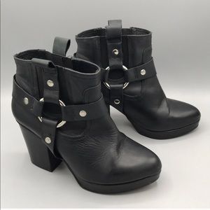 Stuart Weitzman Black Leather Harness Ankle Boots